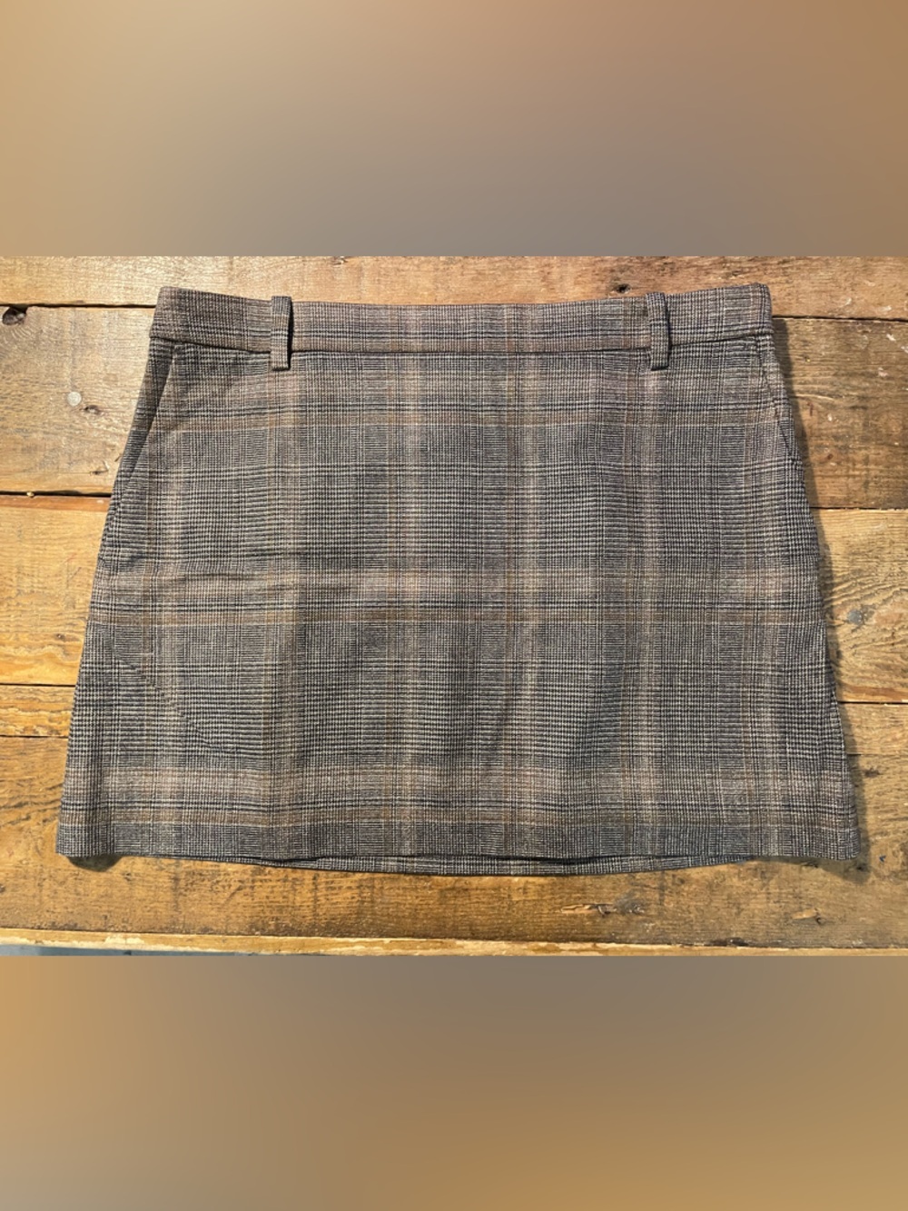 Madewell Plaid Mini Skirt in Brown and Gray